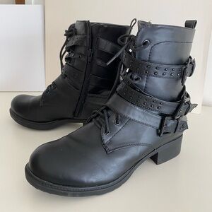 Torrid Black Zip Ankle Boots with Straps - 10W